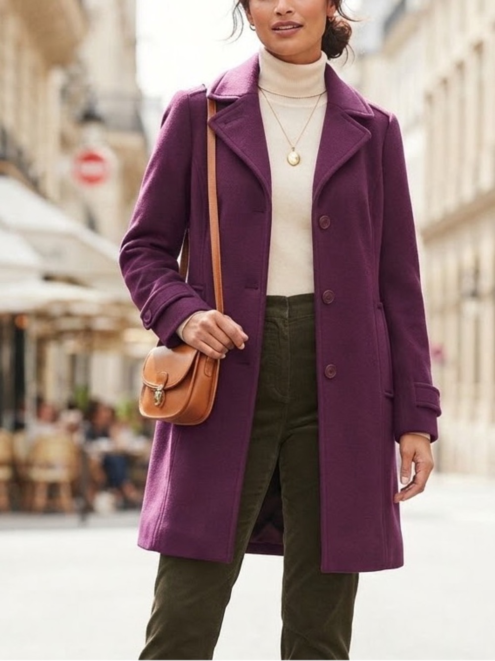 L.L. Bean Bellandi Italian Wool plum pea Coat Jacket dark Academia quiet luxury